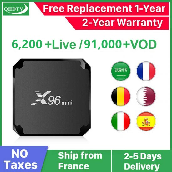 X96 Mini IPTV BOX Android 9.0 Smart TV Box 4K Medai Player X96mini QHDTV IPTV France Arabic French Amlogic S905W 1G 8G 2G 16G Set top Box With 1 Year QHDTV Code IPTV Subscription