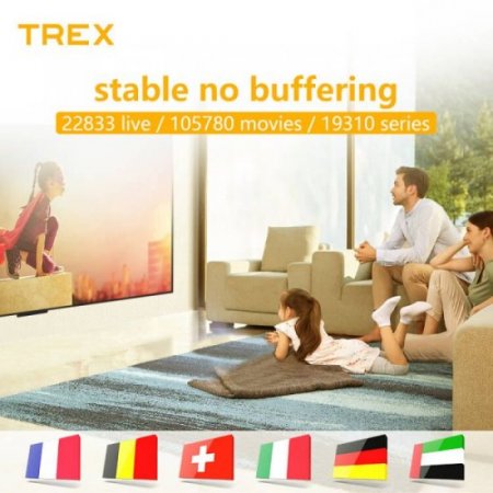 12 Months Trex IPTV Server Subscription Xxx m3u 23000+live 100000+ for ios Firestick Smart Android TV