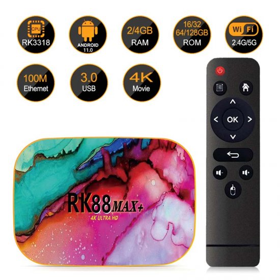 RK88 MAX + Smart Tv Box Android 11 4GB 64GB 128GB RK3318 Dual Wifi Android 11 TV Box 2021 4K 1080P RK88MAX+ Android TV Set top Box