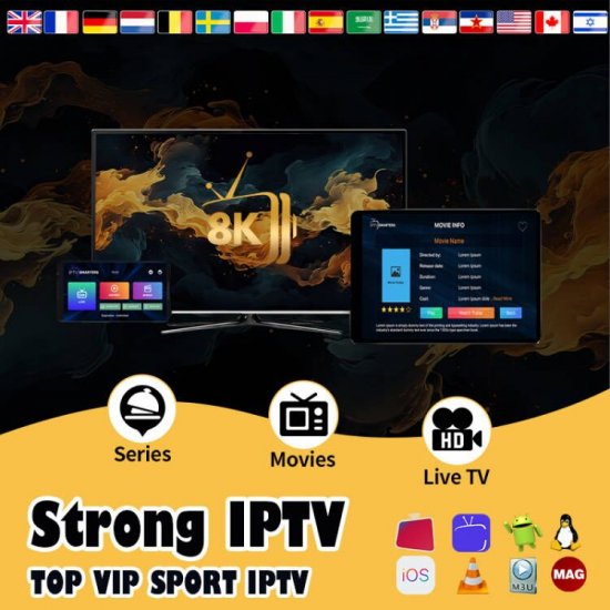 Best Strong IPTV 8K premium IPTV Subscription 30000+ Live Channels 4K m3u Links IPTV Smarters Pro Supported VOD Sports