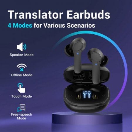 144 Languages Accents Translation Earphones 3-in-1 Device in Real Time BT5.3 Fit iOS Android Wireless ENC Translator Earbuds